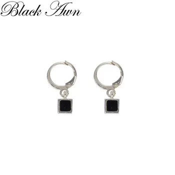 Черные серьги-кольца с остью для женщин Классического серебристого цвета, модные ювелирные изделия со шпинелью, обручальные кольца T239