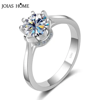 JoiasHome Classic Style Сертифицированное Женское кольцо с муассанитом в 1 карат из стерлингового серебра 925 пробы, ювелирные украшения, Юбилейное Кольцо