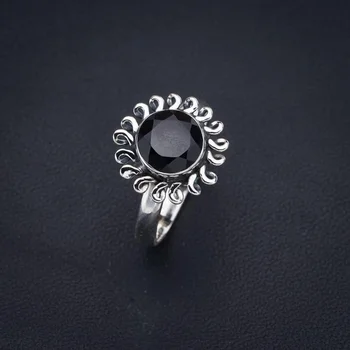 StarGems Натуральное кольцо из серебра 925 пробы с черным ониксом Sun ручной работы 8 F1747