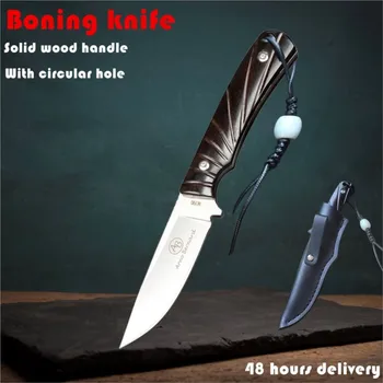 Разделочный нож Охотничий походный нож Кухонный нож Военный нож 7CR Прямой нож с цельной рукояткой из черного дерева