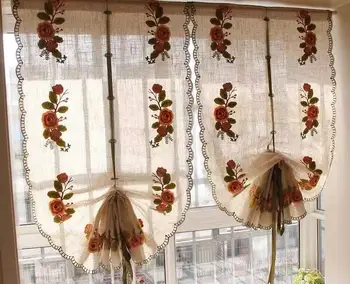 Хлопчатобумажный льняной неперфорированный подъем эркера римская штора Затемняющие перегородки в американском стиле газовые шторы гостиная