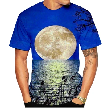 Новая популярная летняя модная футболка с 3D-принтом Moonlight с короткими рукавами, повседневная футболка